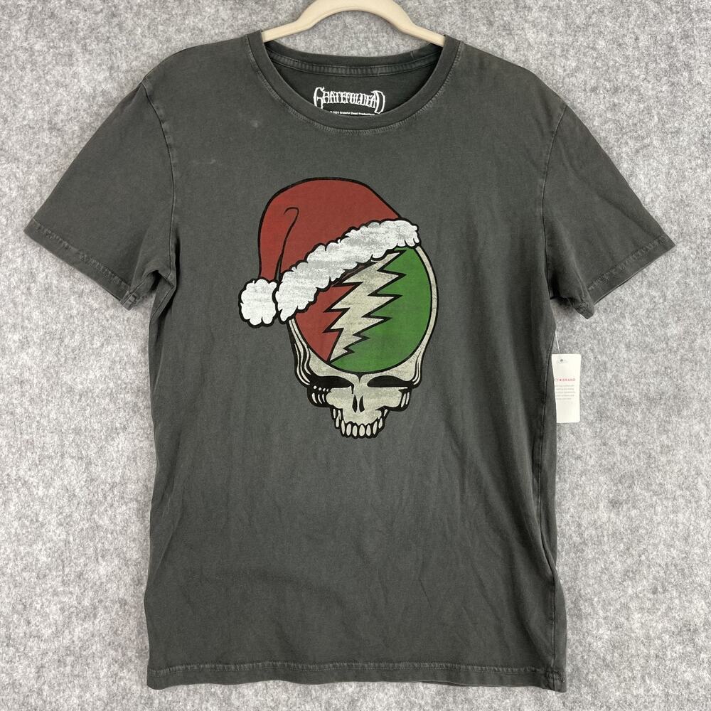 Lucky Brand Grateful Dead Holiday Tee Shirt Mens Small‎ Gray Christmas Skull NEW